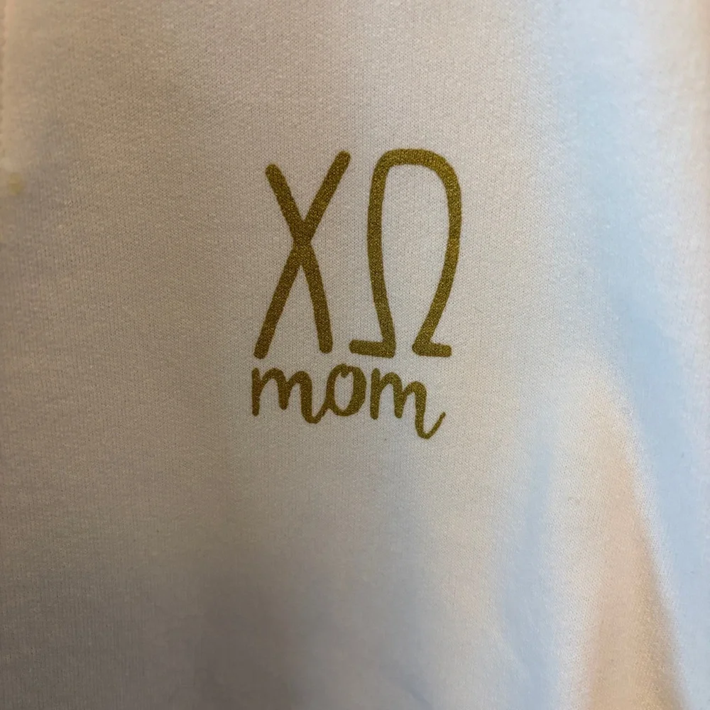 Chi Omega Mom White Quarter-Zip Long Sleeve Sweatshirt with Gold Print size 3XL - Picture 7 of 11